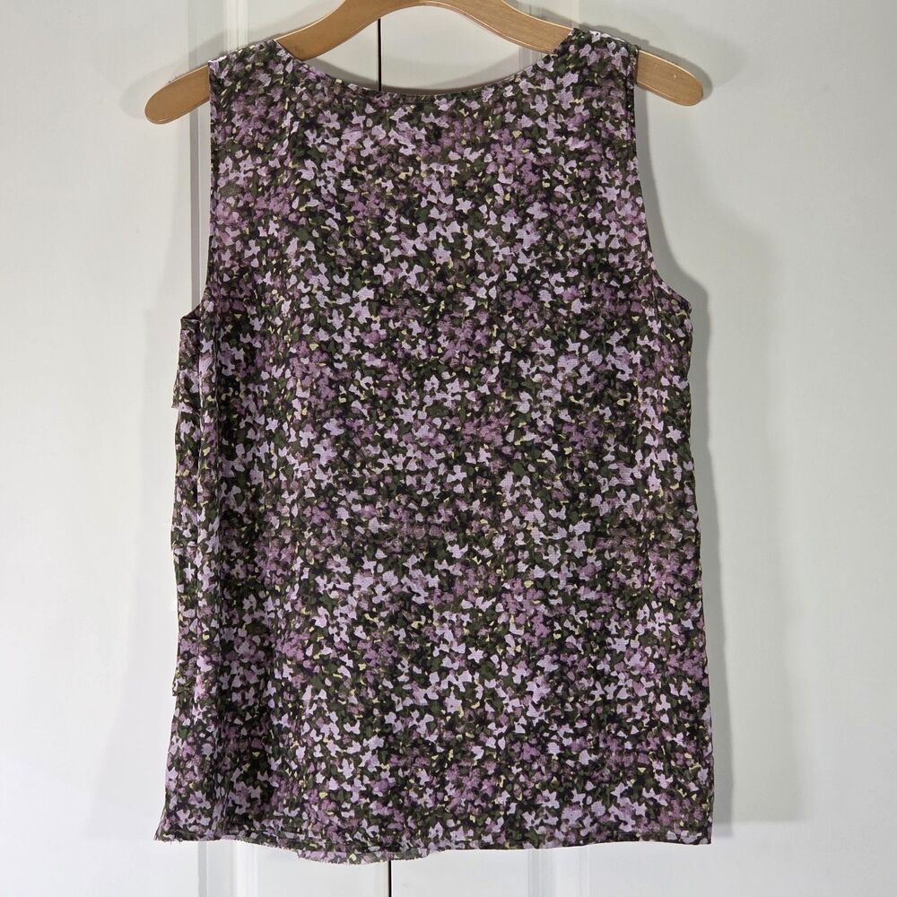 J.Crew Women 4 100% Silk Floral Tiered Sleeveless Blouse Purple Lined Romantic - Picture 5 of 10